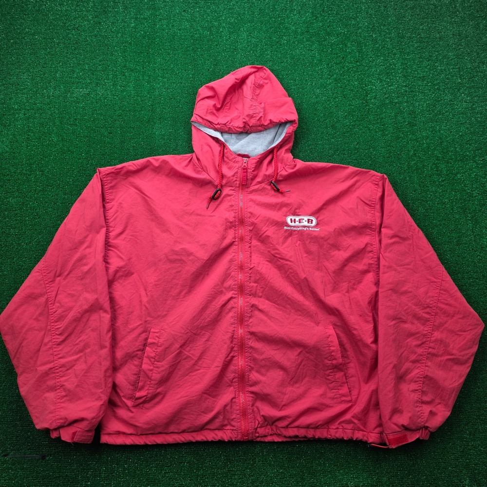 Vintage HEB Employee Hooded Windbreaker Jacket Mens XL Red Uniform Work Wear